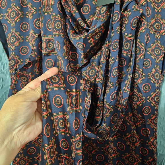 Club Monaco Designer Drape Neck Robe Dress Scarf Dress Blue Mix Slip S 4 NWT - Picture 10 of 12